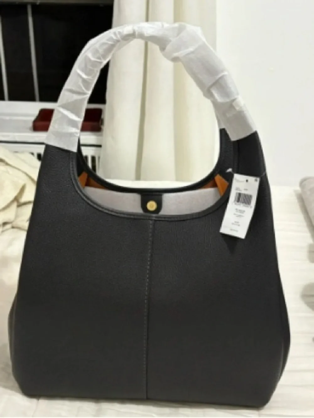 Coach Black Leather Shoulder Bag with Gold 'C' Accent